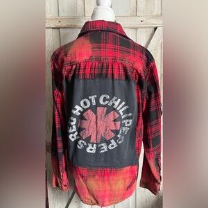 Upcycled Bleached Red Hot Chili Peppers Flannel Size: S